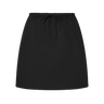 Black skirt with a drawstring waist on a white background.