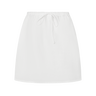 White skirt with a drawstring waist on a white background.
