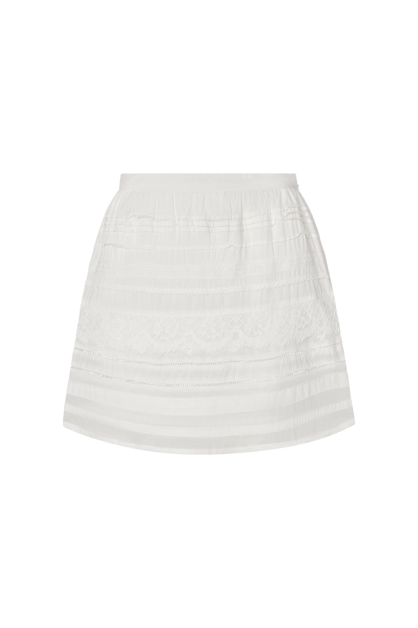 White skirt with eyelet detailing on a white background