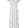 White dress with black polka dots on a white background
