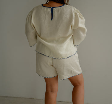 The West Set Bottom - Crème avec Bleu