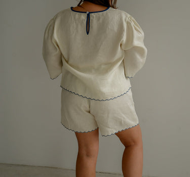 The West Set Top - Crème avec Bleu