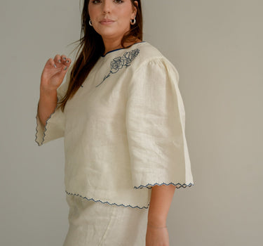 The West Set Top - Crème avec Bleu