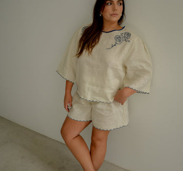The West Set Top - Crème avec Bleu