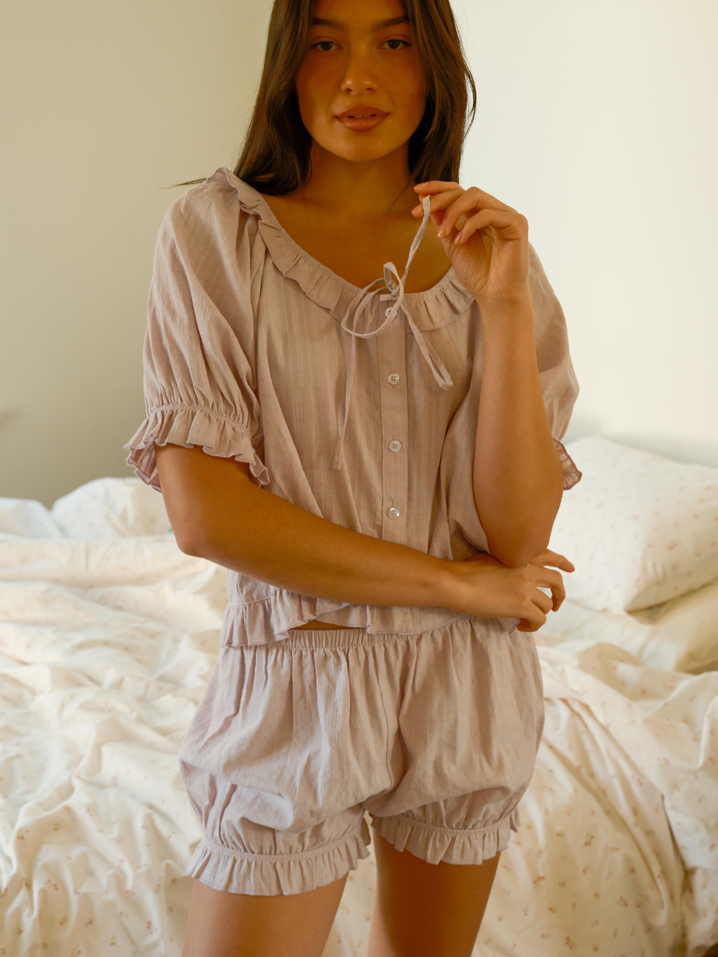 Romeo Sleep Top in Lilac Eyelet