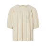 Cream babydoll-style blouse with short balloon sleeves on a white background.
