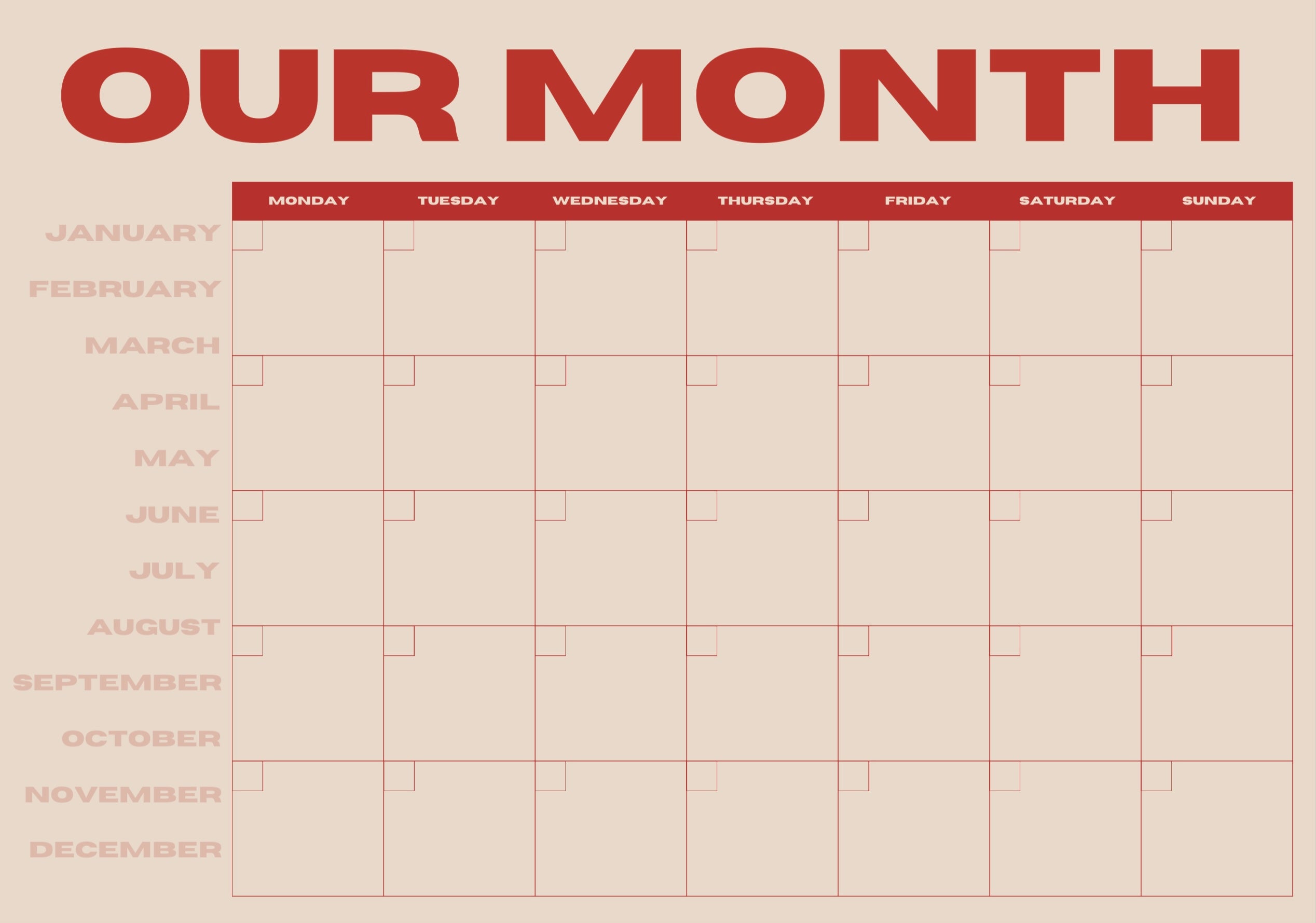 Nuestro planificador mensual: rosa y rojo