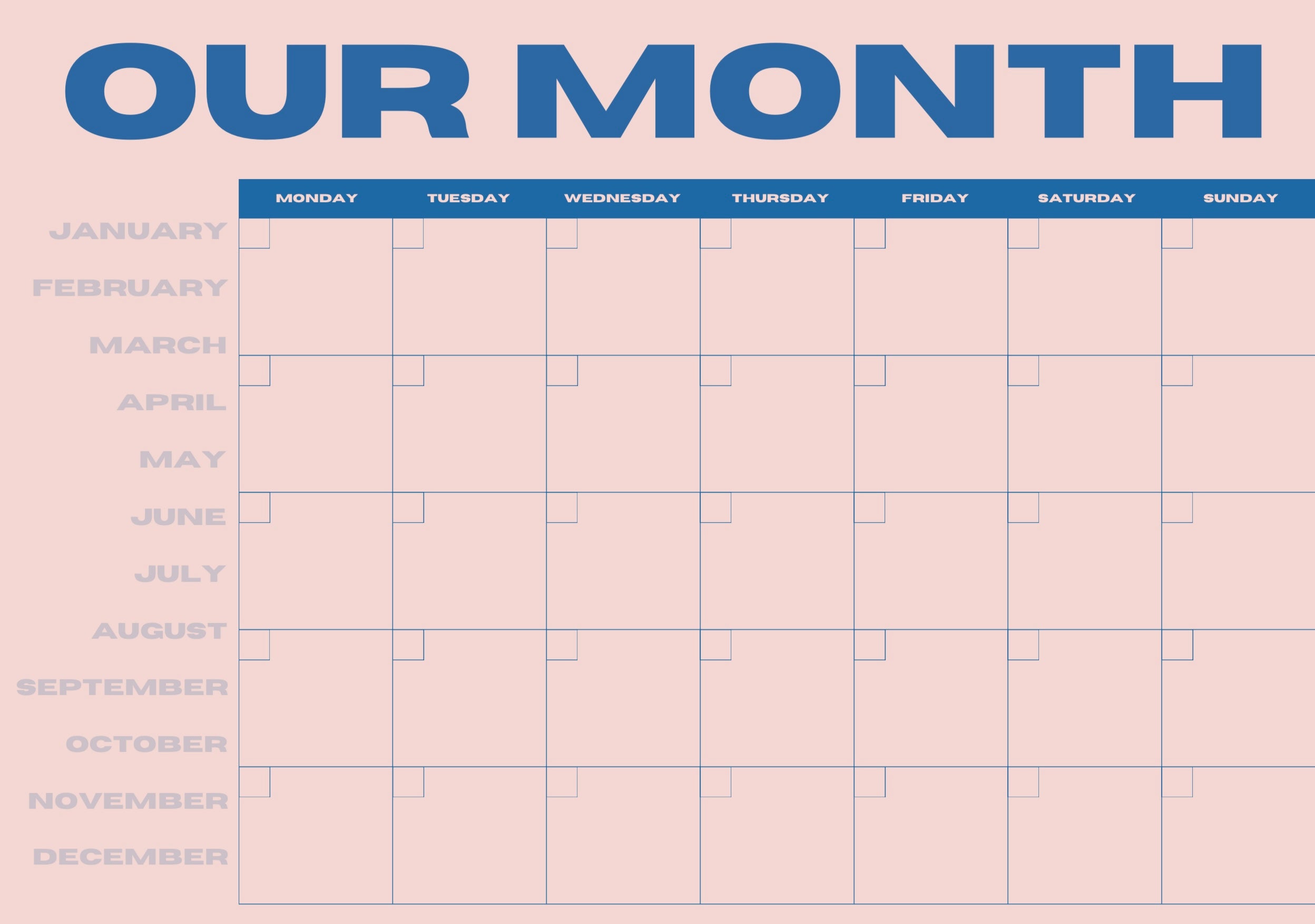 Nuestro planificador mensual: rosa y azul