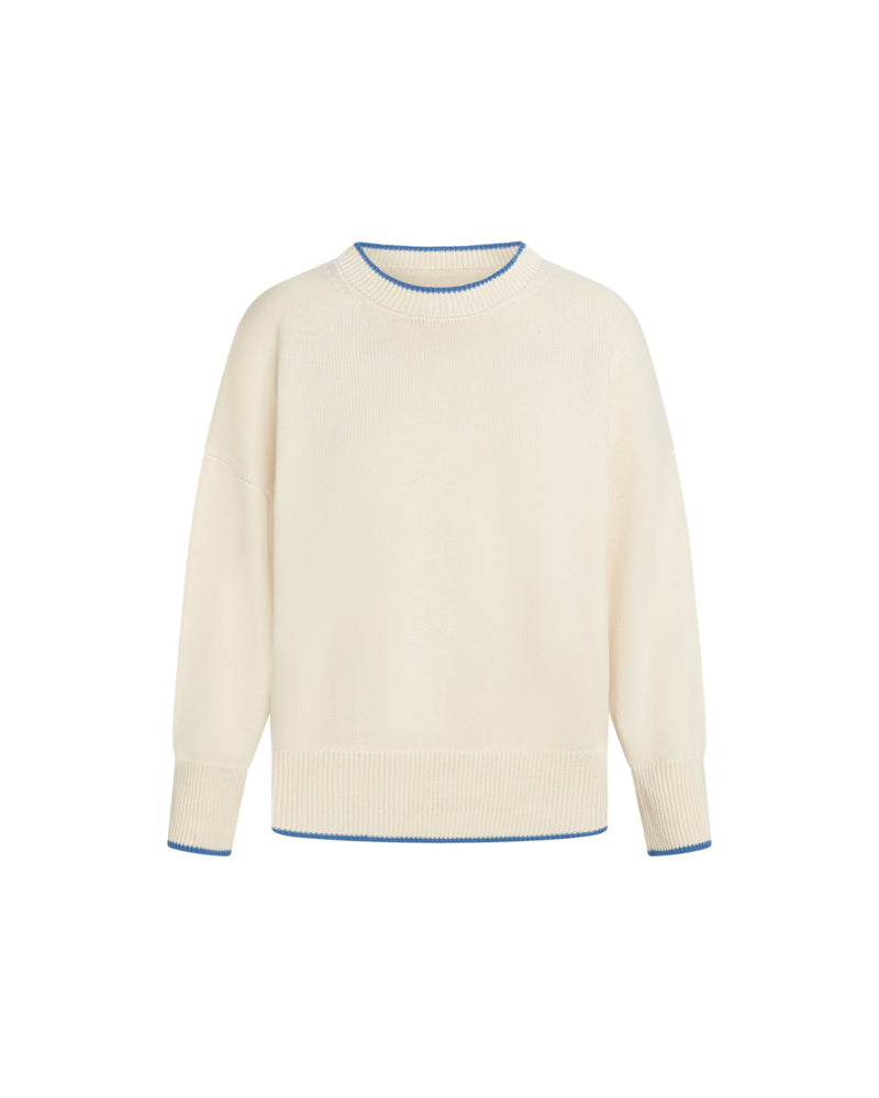 Gwendolyn Sweater in Cream with Blue Trim