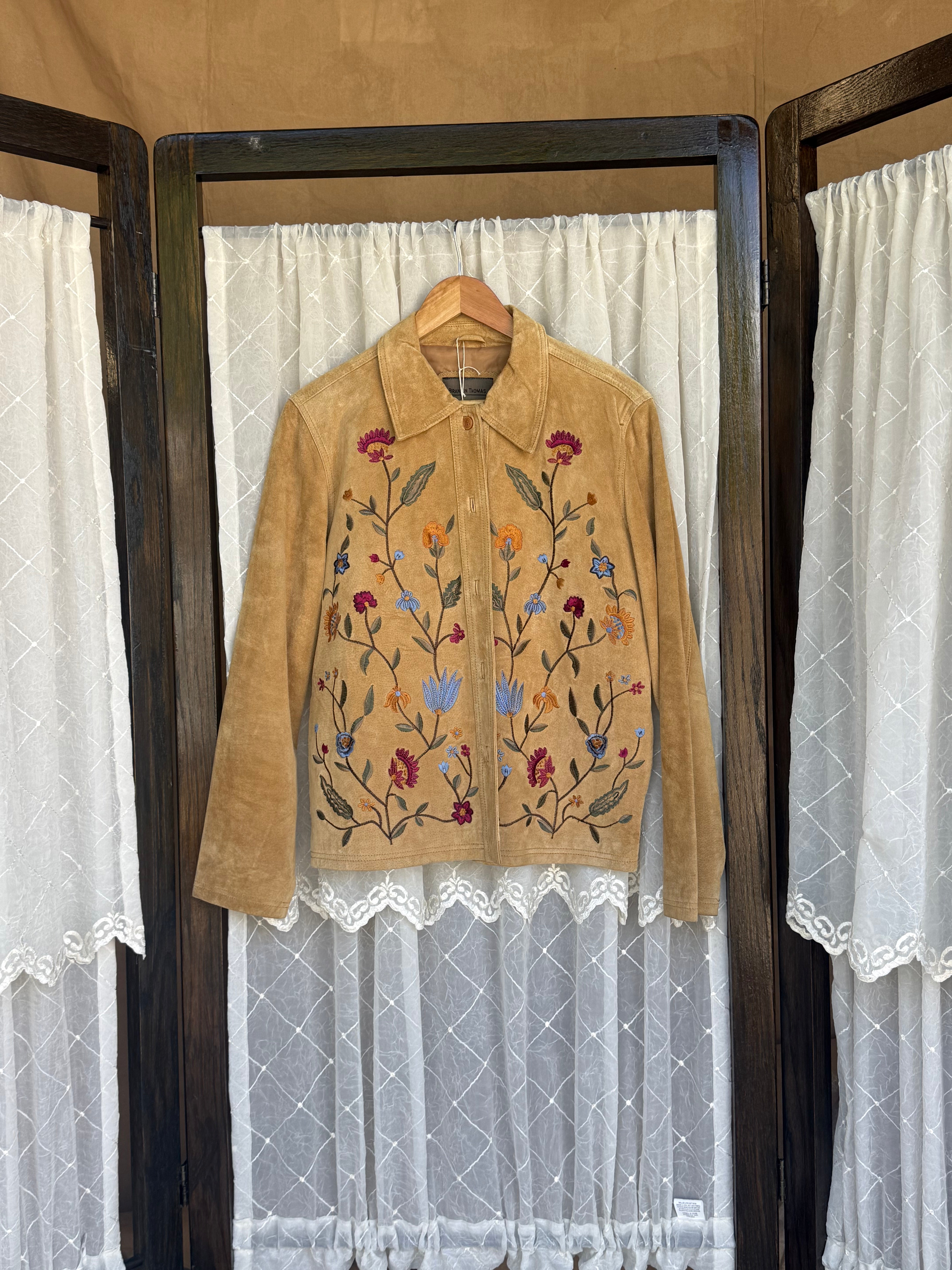 Tan suede floral embroidery jacket