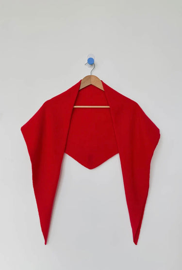 Red garment on a hanger against a white background