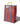 Woven rectangle-shaped bag with a orange, pink, and blue striped pattern.