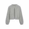 A light gray cropped knit sweater with long balloon sleeves and a central front slit, shown on a plain white background.