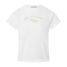 White short sleeve t-shirt with text that says "Sønderhaus" and a sideways pear graphic.