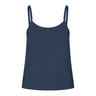 Navy blue cotton tank top with thin straps on a white background