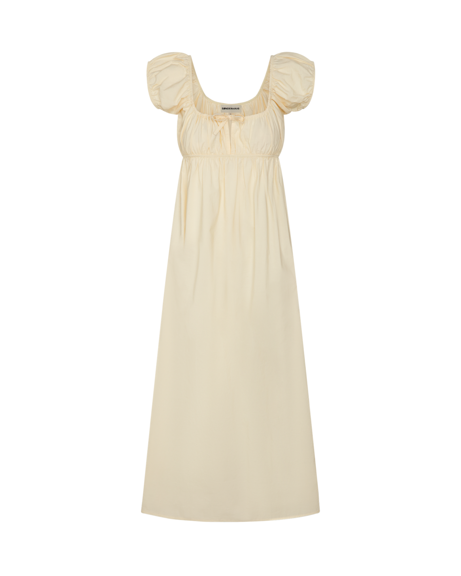 Light yellow dress with puff sleeves on a white background