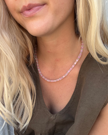 Shell Pink Check Cube Necklace