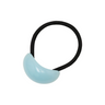 Black hair tie with a light blue resin accent on a white background