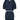 Navy blue eyelet, button-up blouse with a ruffled neckline and matching bloomer-style shorts set on a white background.