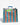 Square multicolor striped tote bag with a blue handle.
