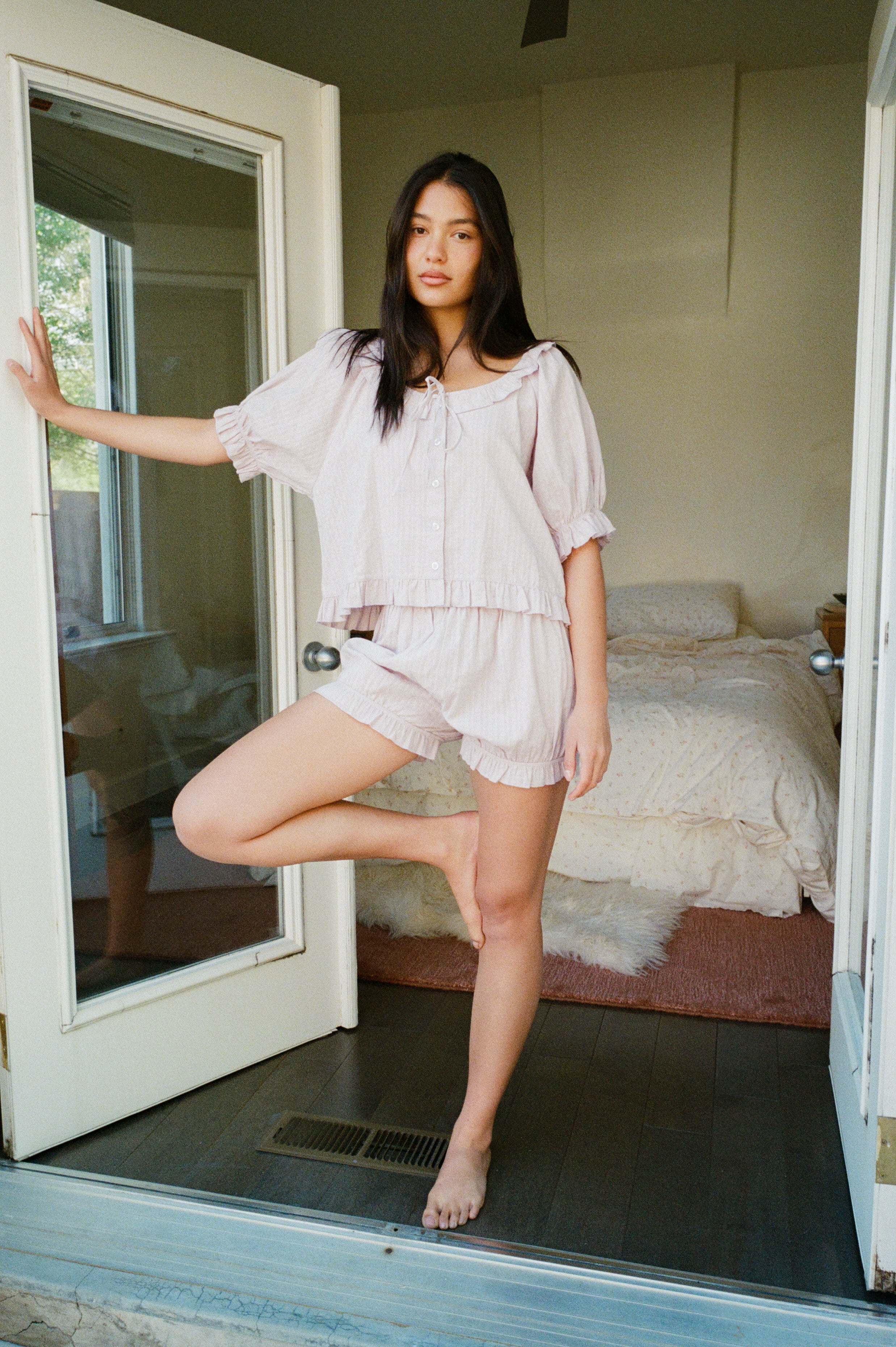 Romeo Sleep Top in Lilac Eyelet